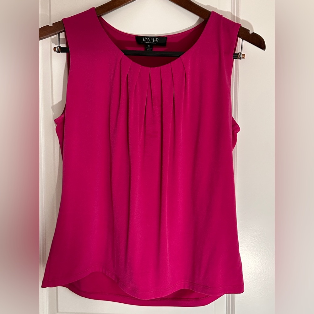 Kasper Hot Pink Pleated Sleeveless Top